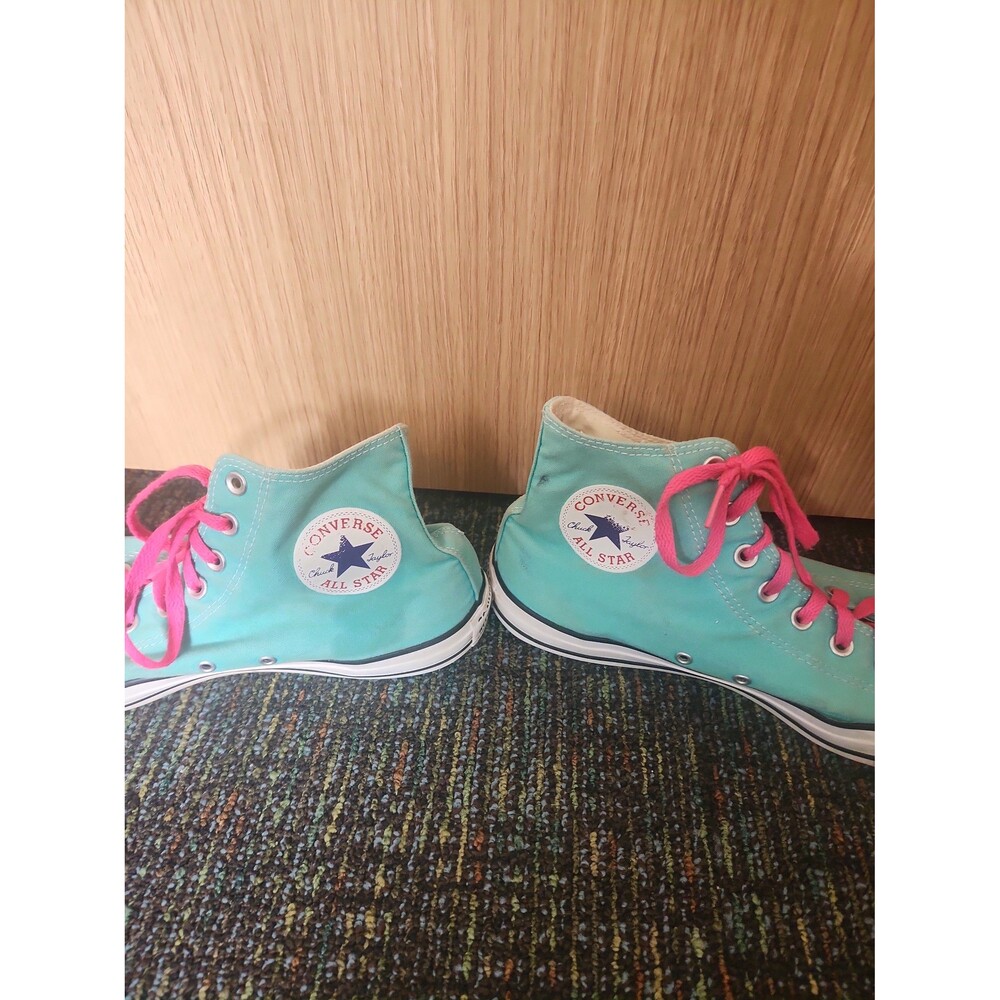 Converse All Star Chuck Taylors Seafoam Green Hi Tops w/ Pink Laces M 11 W 13 - Picture 3 of 12